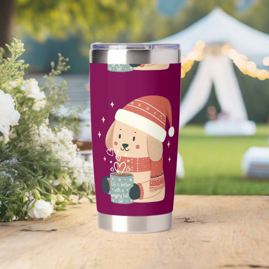 パステル調のクリスマス犬 マグカップ - Life is  保温保冷タンブラー (ウェディング (回転後))