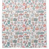 パステル調のツーリストパターン シャワーカーテン (正面)