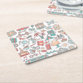 パステル調のツーリストパターン スクエアペーパーコースター (アングル)