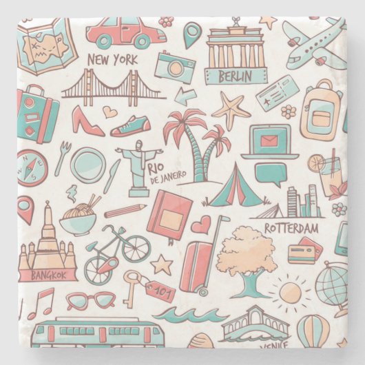 パステル調のツーリストパターン ストーンコースター (正面)