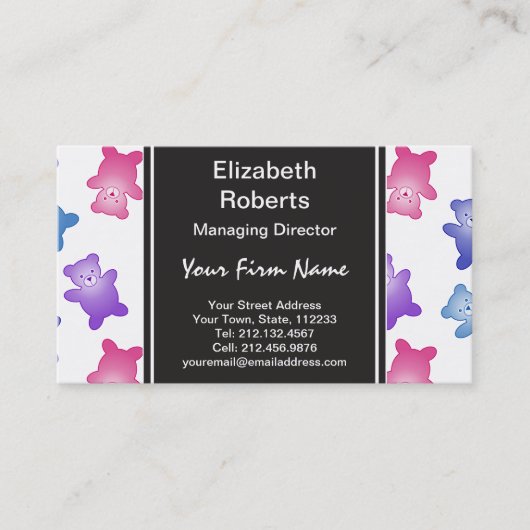 パステル調のテディー・ベアパターン 名刺 (正面)