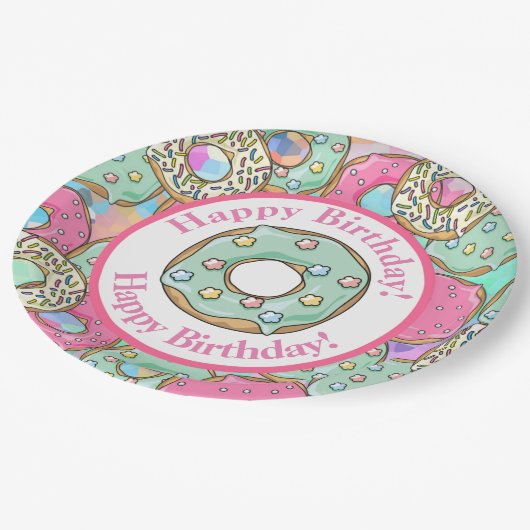 パステル調のドーナツのハッピーバースデー ペーパープレート (アングル)