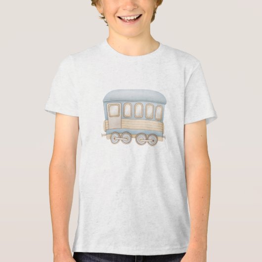 パステル調のビンテージ列車客車イラスト トライブレンドTシャツ (正面)