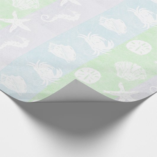 パステル調のビーチのテーマの白海の創造物 ラッピングペーパー (角)