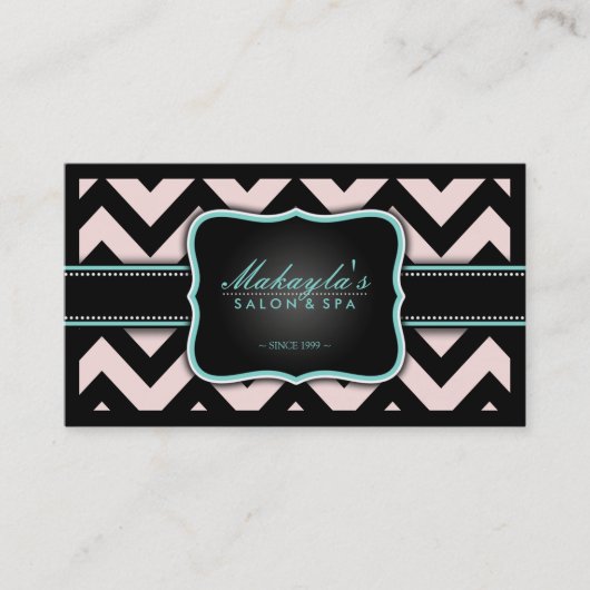 パステル調のピンクおよび黒のシェブロンエレガントなパターン 名刺 (正面)