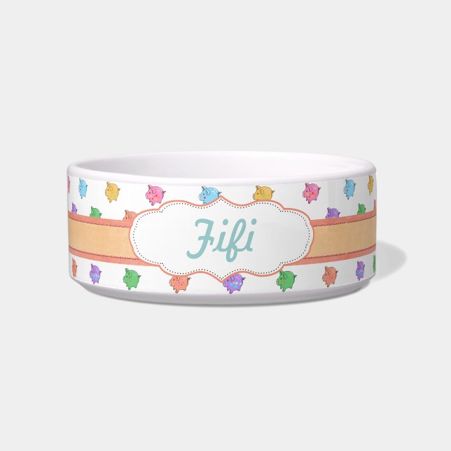 パステル調のブタパターン ボウル (正面)