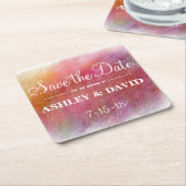 パステル調のペンキの白い背景のコースター スクエアペーパーコースター (アングル)