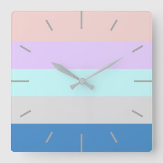 パステル調のモモの紫色の真新しい灰色青色のブロック スクエア壁時計 (正面)
