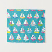 パステル調のヨットパターン タペストリー (正面(横))