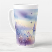 パステル調のヨット 海岸の夢の風景 カフェラテマグ (左アングル)