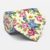 パステル調のロマンチックな花のピンク、赤、青いバラの名前 ネクタイ (ロール)