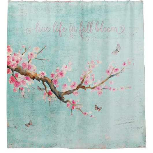 パステル調のヴィンテージの春の鳥および桜 シャワーカーテン (正面)