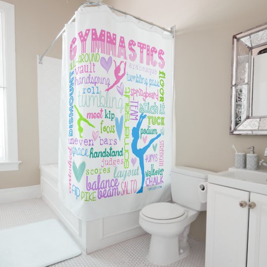 パステル調の体操はタイポグラフィを言い表わします シャワーカーテン (インサイチュ)