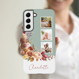 パステル調の可愛い花の水彩画 3枚の写真と名前 SAMSUNG GALAXY S22+ケース