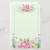 パステル調の夏の花およびピンクラインボーダー 便箋 (正面/裏面)