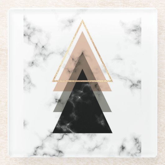 パステル調の大理石のプリントのデザイン ガラスコースター (正面)