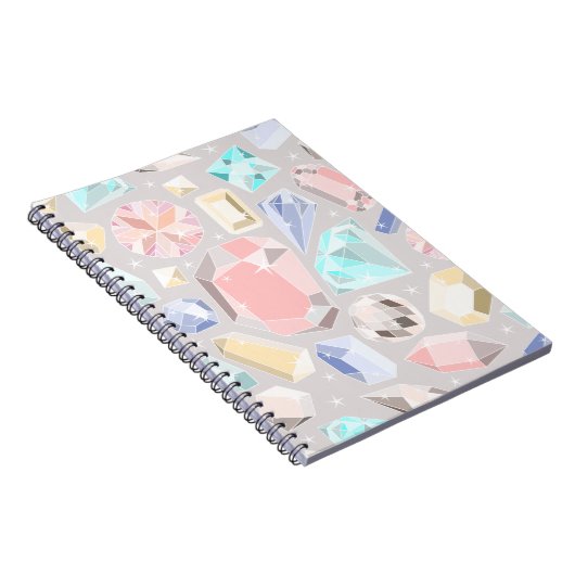 パステル調の宝石用原石のダイヤモンドパターンピンクの水の宝石 ノートブック (右側)