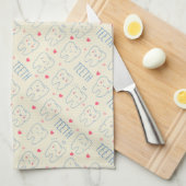 パステル調の幸せな歯パターン キッチンタオル (四つ折り)