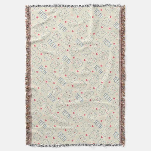 パステル調の幸せな歯パターン スローブランケット (正面縦)