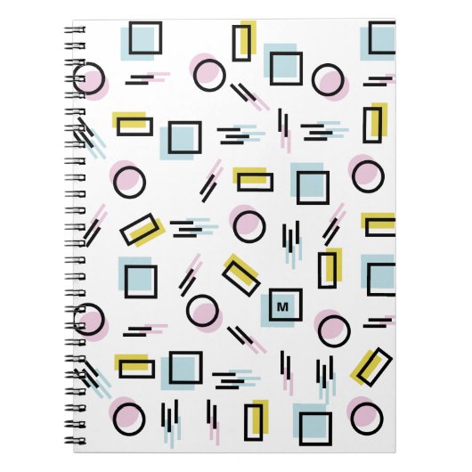 パステル調の幾何学的な形パターンモノグラム ノートブック (正面)