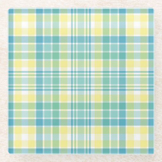 パステル調の格子縞 ガラスコースター (正面)