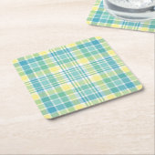 パステル調の格子縞 スクエアペーパーコースター (アングル)