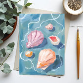 パステル調の水彩画で描かれた海の貝殻をモチーフにした沿岸地域のカード