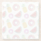 パステル調の水彩画のプールの浮遊物パターン ガラスコースター (裏面)