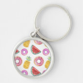 パステル調の水彩画のプールの浮遊物パターン キーホルダー (正面)