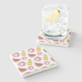 パステル調の水彩画のプールの浮遊物パターン ストーンコースター (横)