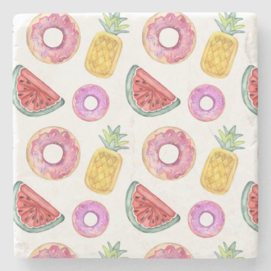 パステル調の水彩画のプールの浮遊物パターン ストーンコースター (正面)