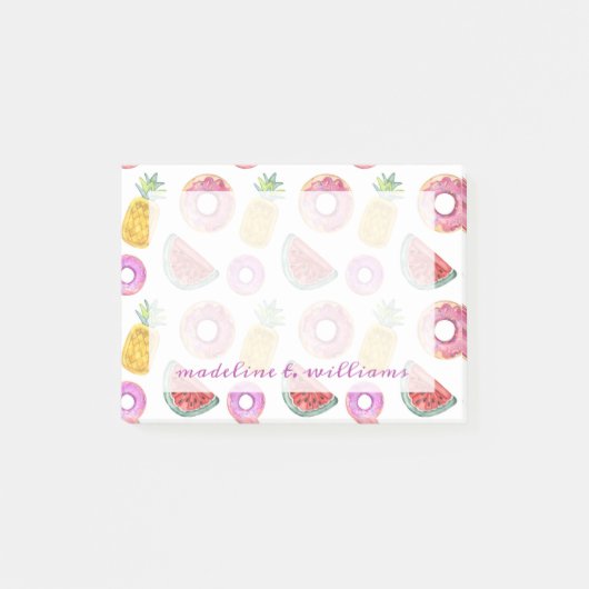 パステル調の水彩画のプールの浮遊物パターン ポストイット (正面)