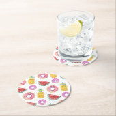 パステル調の水彩画のプールの浮遊物パターン ラウンドペーパーコースター (インサイチュ)