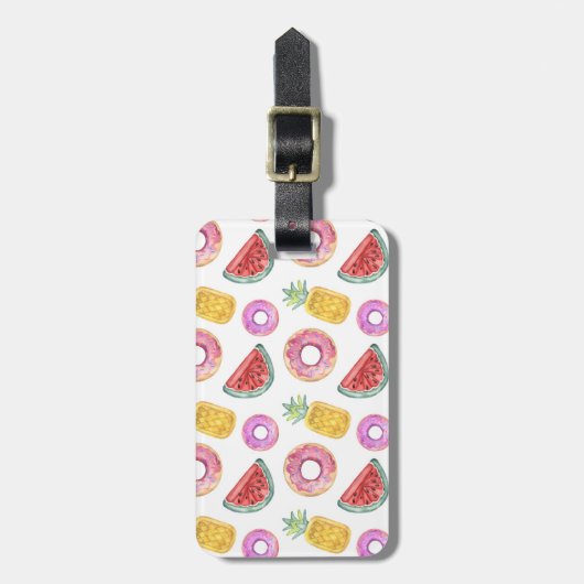 パステル調の水彩画のプールの浮遊物パターン ラゲッジタグ (正面縦)