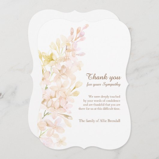 パステル調の水彩画のライラックの死別は感謝していしています サンキューカード (正面/裏面)