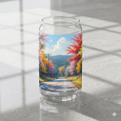 パステル調の秋の田舎道の水彩画 ガラス缶