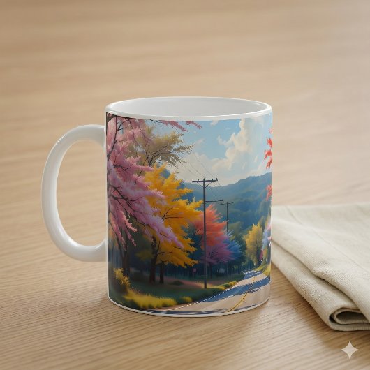 パステル調の秋の田舎道の水彩画 コーヒーマグカップ