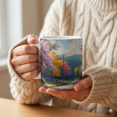 パステル調の秋の田舎道の水彩画 コーヒーマグカップ