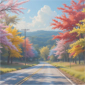 パステル調の秋の田舎道の水彩画 シール (正面)
