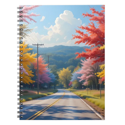 パステル調の秋の田舎道の水彩画 ノートブック (正面)