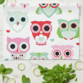 パステル調の粉色のフクロウの背景 キッチンタオル (折り畳み)