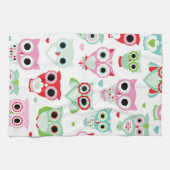 パステル調の粉色のフクロウの背景 キッチンタオル (横)