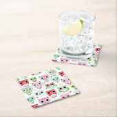 パステル調の粉色のフクロウの背景 スクエアペーパーコースター (インサイチュ)