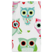 パステル調の粉色のフクロウの背景 スモールペーパーバッグ (正面)