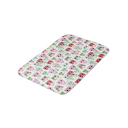 パステル調の粉色のフクロウの背景 バスマット (アングル)