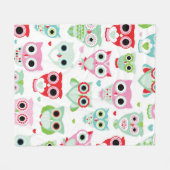 パステル調の粉色のフクロウの背景 フリースブランケット (正面(横))