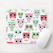 パステル調の粉色のフクロウの背景 マウスパッド (マウス)