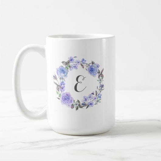 パステル調の紫色の水彩画の花柄|のモノグラム コーヒーマグカップ (左)