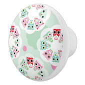 パステル調の花のフクロウの背景パターン セラミックノブ (右)