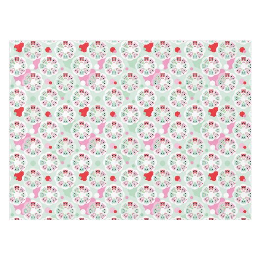 パステル調の花のフクロウの背景パターン テーブルクロス (正面(横))